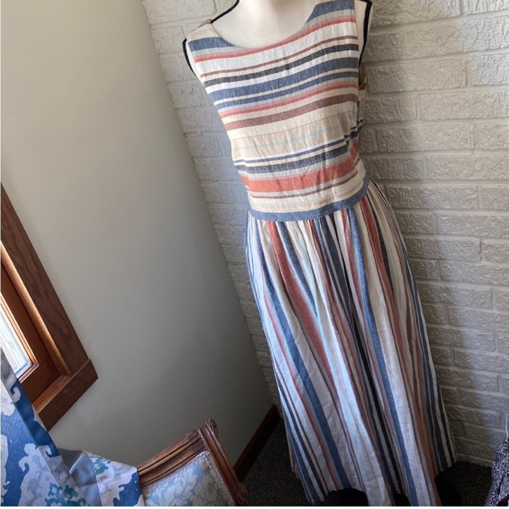 Coldwater Creek Cotton Linen Blend Maxi Dress in Neutral Colors with Pockets!